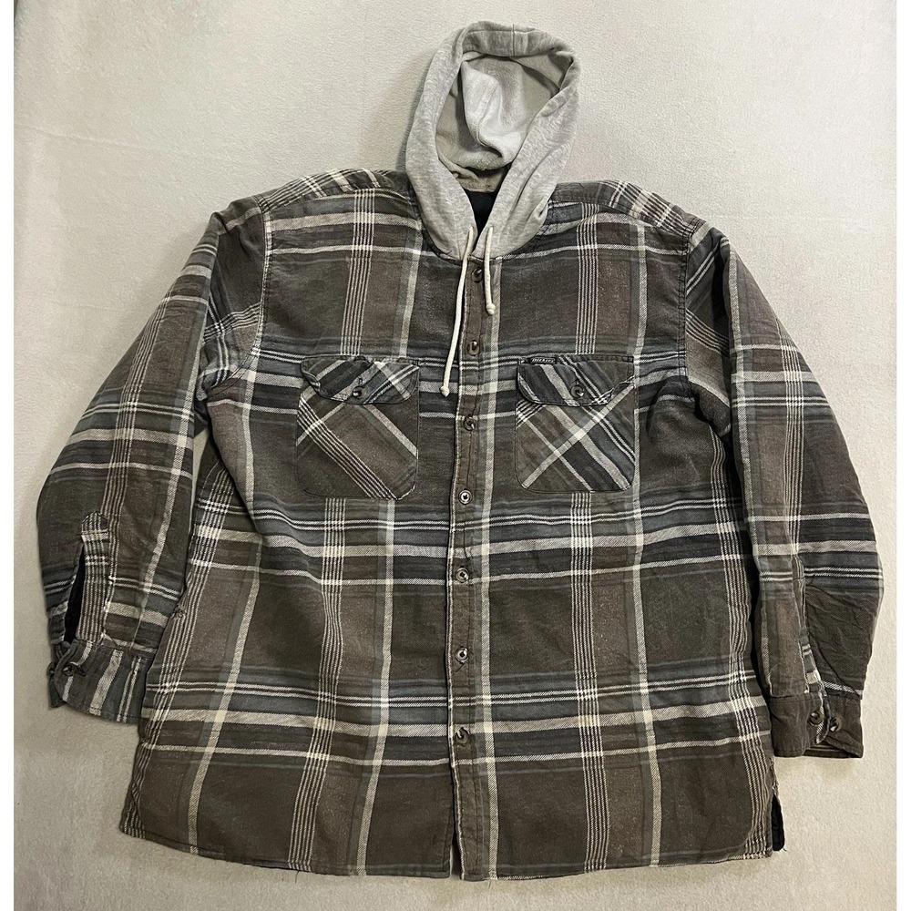 Vintage Dickies Flannel Hooded Shirt Jacket Men's Size XL Quilt Lined Button Up